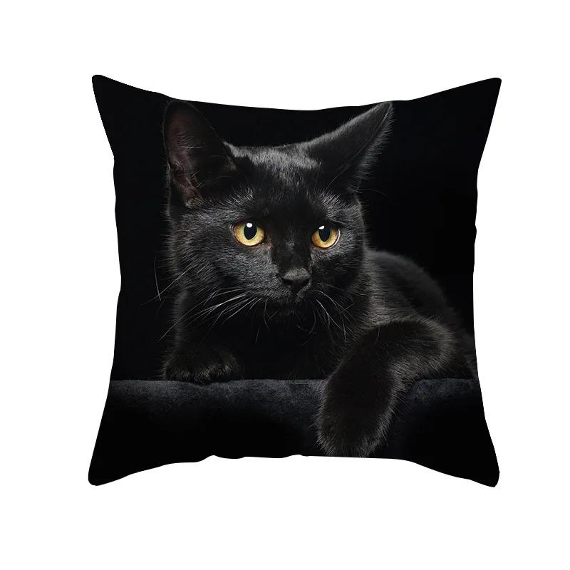 45X45CM Black Cat Pillowcases Polyester Home Cute Kitty Animal Lover Cushion Cover Funny Decoration Pillow