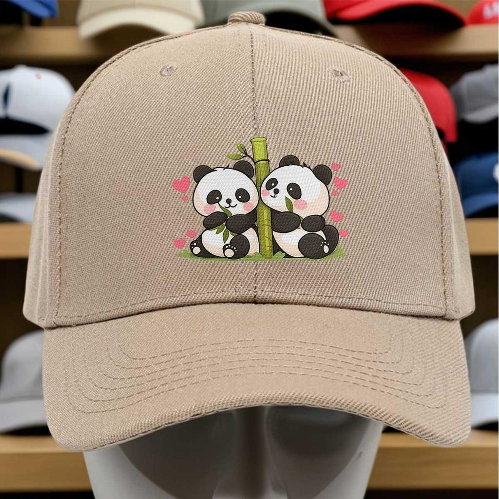 Cute Panda Couple Bamboo Hearts Baseball Cap Polyester Casual Adjustable Adult Hat