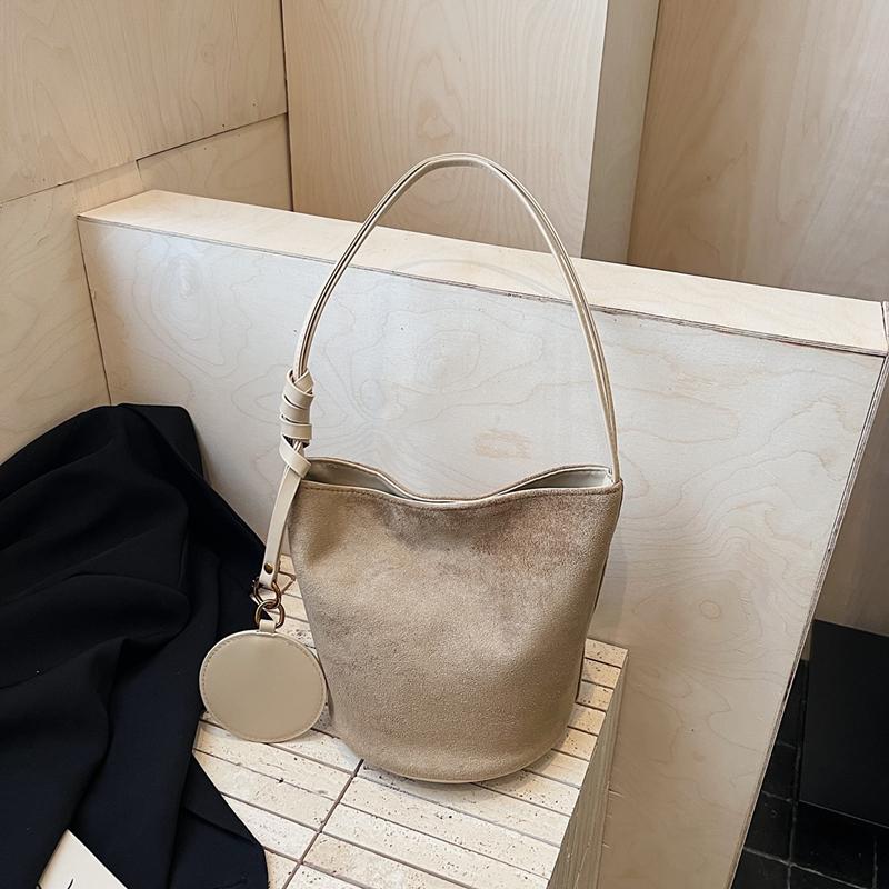 Korean niche ins suede suede surface retro bucket bag versatile shoulder messenger women tote bag