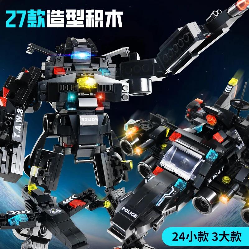 585pcs 8in1 SWAT Polizeistation Kommandowagen Modell Bausteine Stadt Hubschrauber Steine Set Lernspielzeug für Kinder