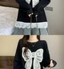 Plus Size Crocheted Lace Round Neck Slimming Long Sleeve Women's Autumn/Winter Bow Loose Mid-Length Top