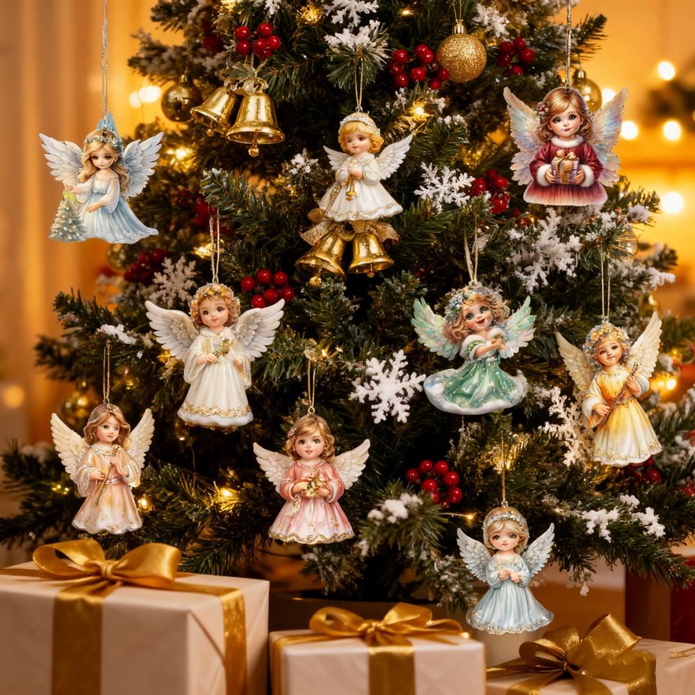 10Pcs Creative Handmade Wooden Cute Christmas Angel Ornament with Rope Holiday Tree Decor Christmas Tree Christmas Home Decor
