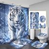 4Pcs Shower Curtain Set with Non-Slip Bath Mat, Toilet Lid Cover, Contour Rug & 12 Hooks, Bathroom