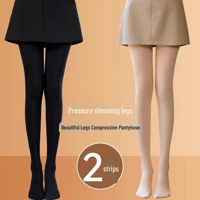 Women's Black Slim Pressure Socks: Flesh-Colored, Plus Velvet, Thick Bottom, Bare Leg Pantyhose for Spring, Autumn, and Winter.