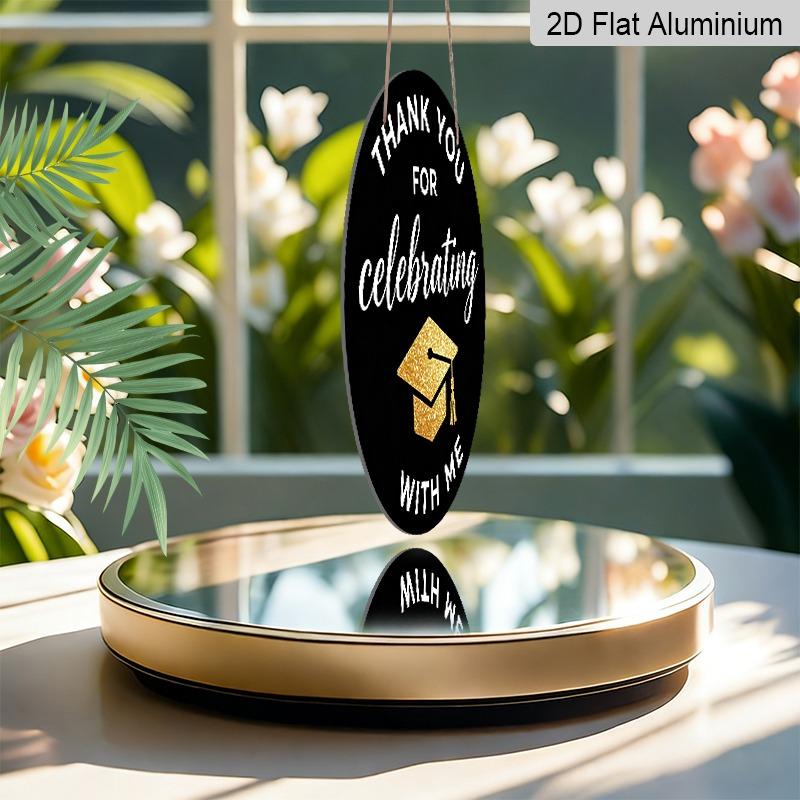 2D Flat Aluminum 2026 Graduation-themed Wall Hanging Is Available In Multiple Sizes. Its Black and Gold Glitter Graduation Cap Design Makes It A
