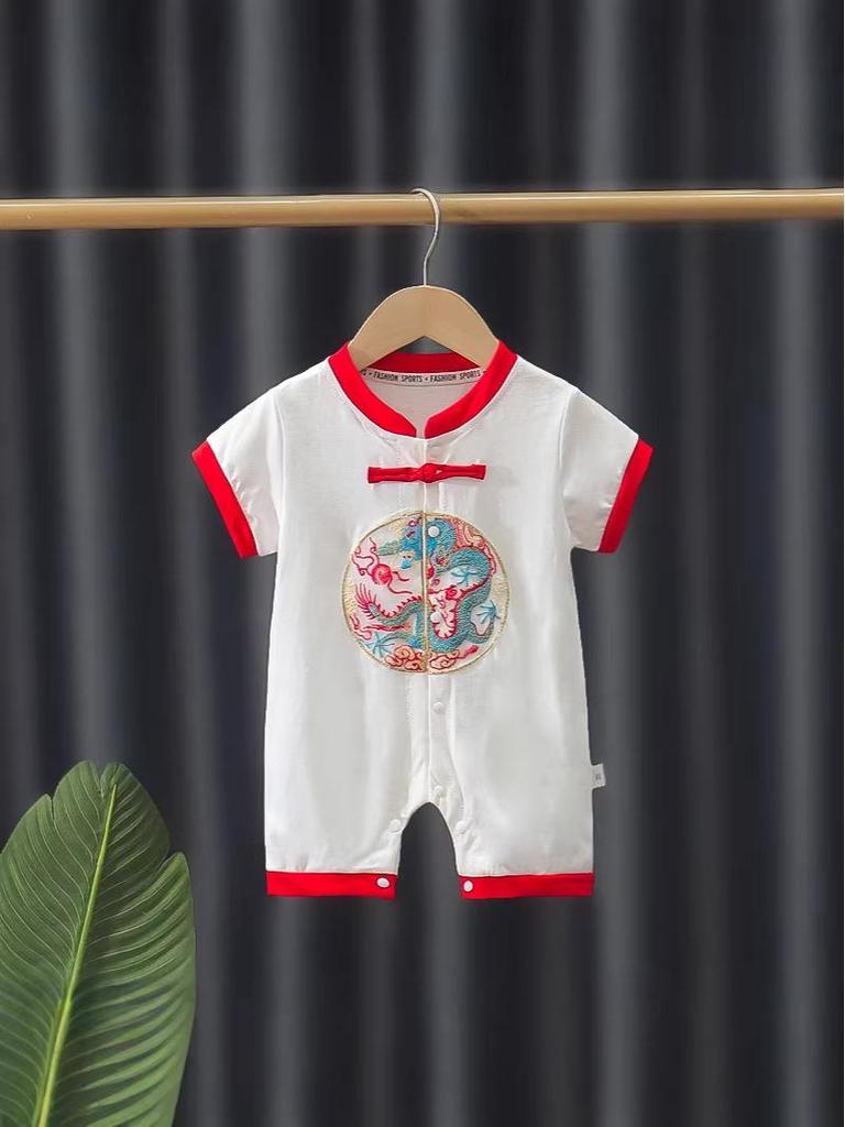 Infant & Toddler Chinese Style Summer Bodysuit - Short Sleeve, Thin Newborn Crawling Outfit