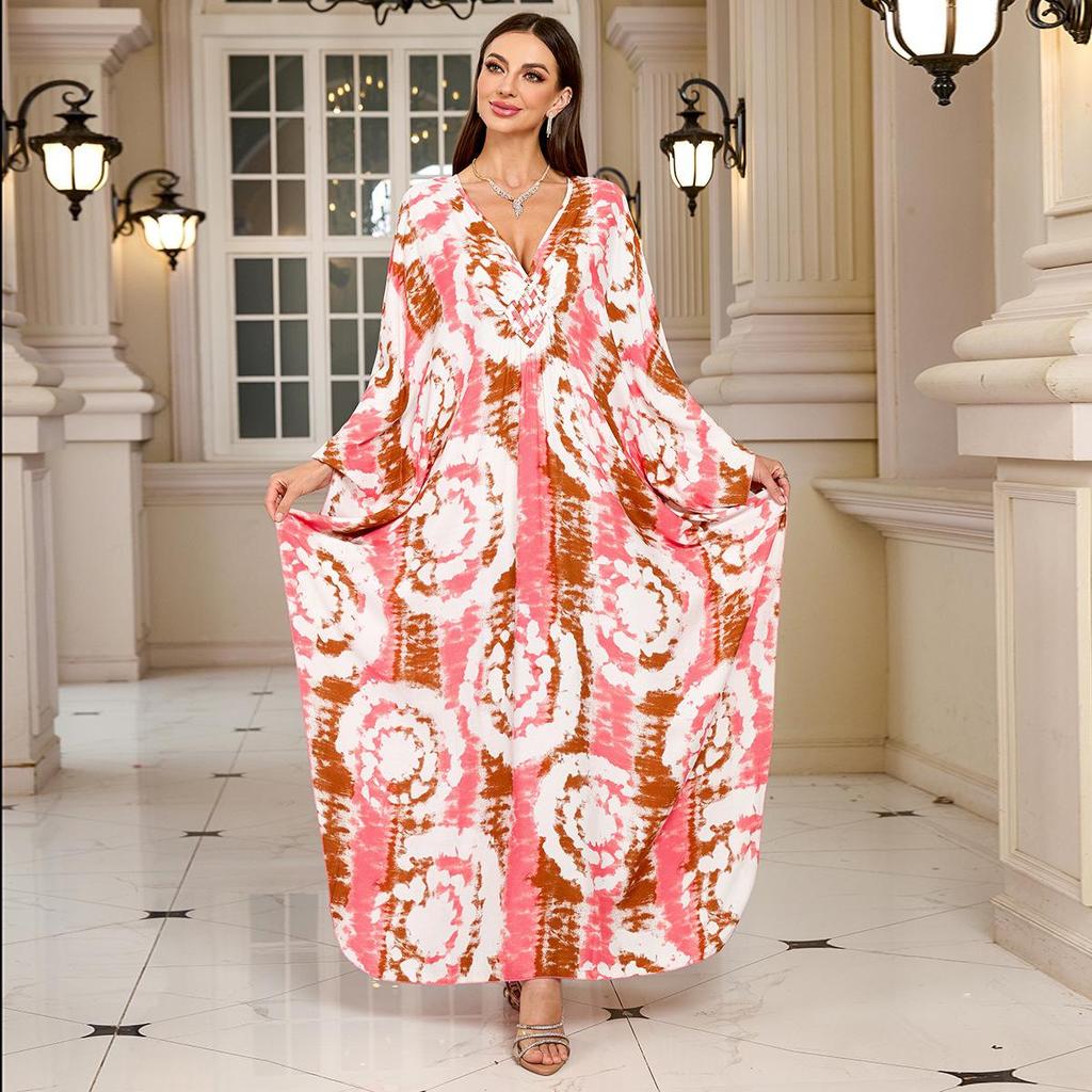 2025 European & American Cotton Print Beach Dress: Women's Loose Long Robe Cover-up with Sun Protection