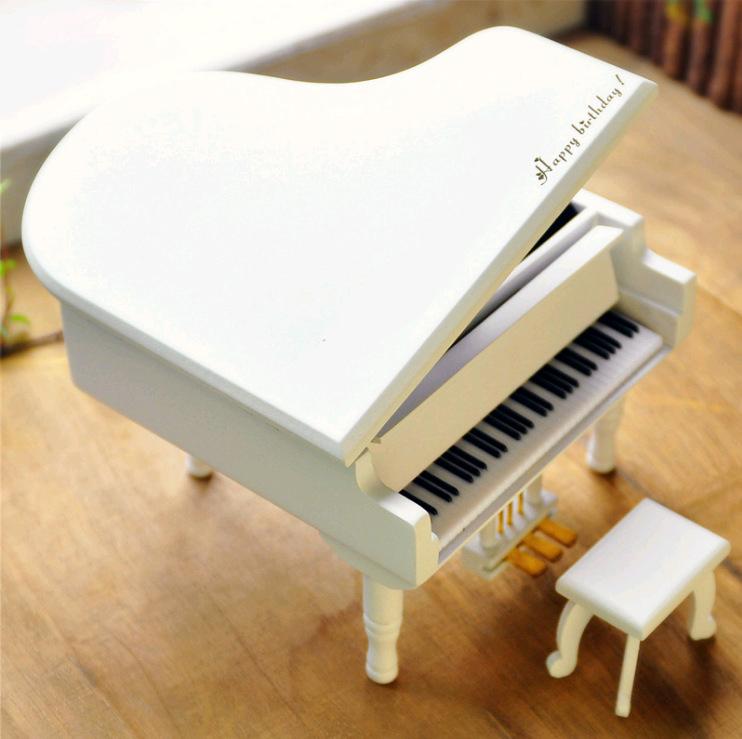 Wooden Piano Music Box with Foot Pedal белый