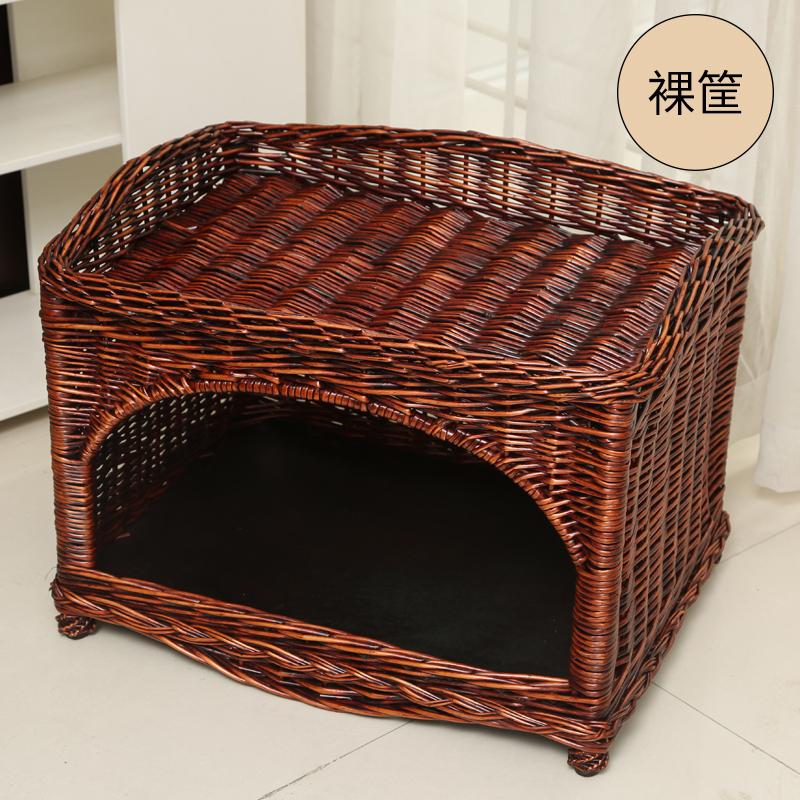 

Handwoven Rattan Cat House All Season Pet Villa Breathable Pet Cage for Small Cats/Dog Natural Fiber Pet Bed with 2 Layer Design Large 60x45cm