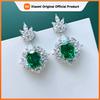 Huitan Bling Bling Green Cubic Zircon Dangle Earrings for Women Luxury Bridal Wedding Accessories New Temperament Female Jewelry