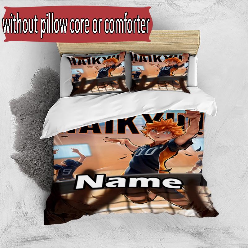 3pcs Duvet Cover Set (1*Duvet Cover + 2*Pillowcase, Without Core), Custom Name Haikyu Pattern Bedding Set, Home Bedroom Decor Gift