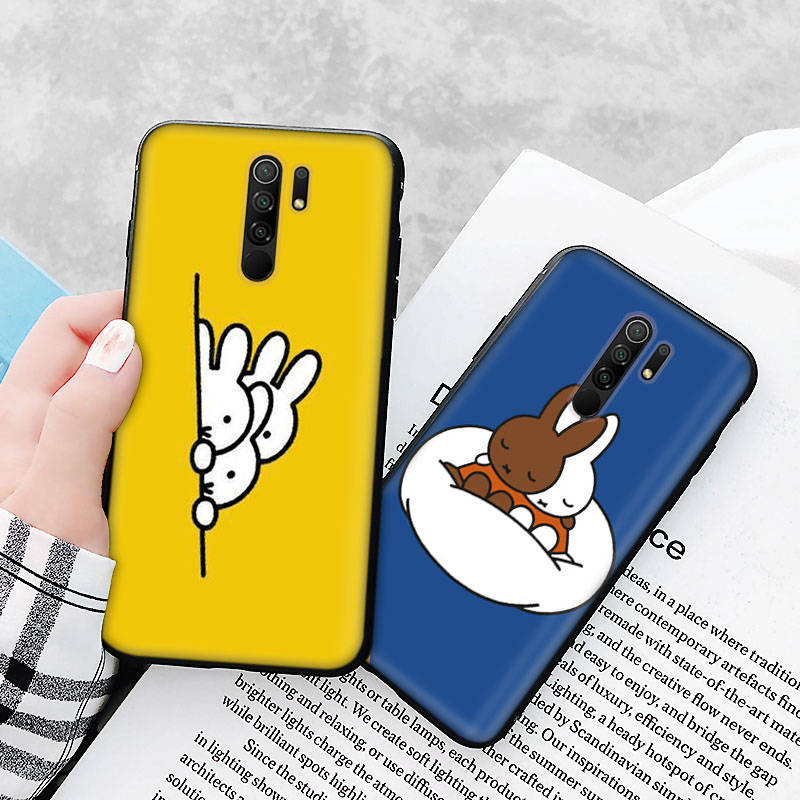Black Case for Xiaomi Redmi 13C Note 9 iPhone XR 7 8 14 15 11 12 13 X XS Pro Max Samsung A25 S23 S24 FE Ultra Plus Miffy