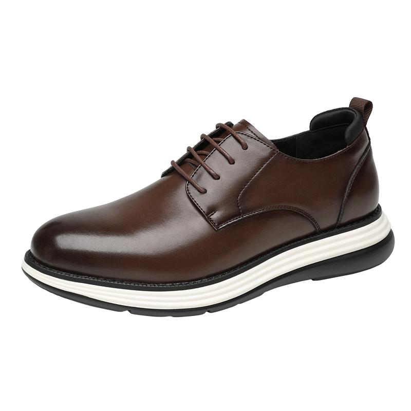 

Men s Trendy Casual Leather Shoes, Fashionable Lace-Up Business Shoes with Non-slip Sole, Dress Shoes for Office Work Daily Wear 39 коричневый