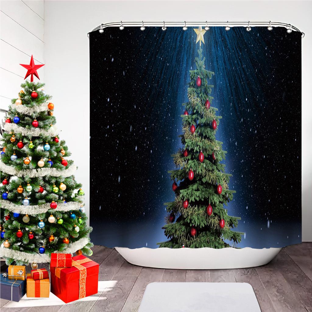 GAEChristmas Printed Bathroom Shower Curtain Snowman Santa Claus Waterproof Polyester Curtain Home Decoration Window Christmas