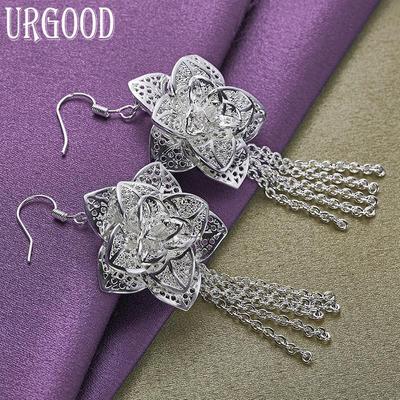 925 Sterling Silver Romantic Flower Earrings Fashion Jewelry