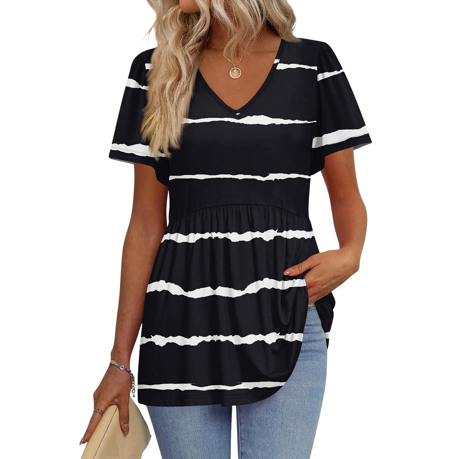 

Женские рубашки с коротким рукавом и оборками, повседневные наряды, модная футболка, топ L чёрный