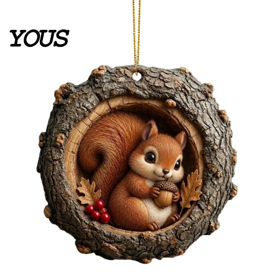 Decorative Animal Ornament Tree Hole Acrylic Ornament, Owl Fox Raccoon Bird Hedgedog Christmas Ornaments Squirrel Pinecone Pendant, Seasonal