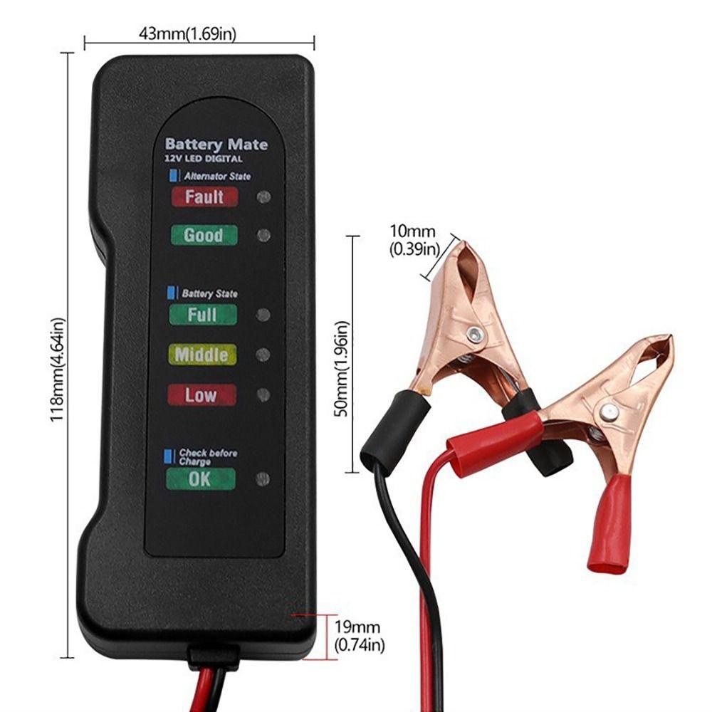 1Pcs 12V Battery Level Battery Tester Red Yellow Green Display Copper Wire Alternator Tester BT-170 ABS Battery Checker