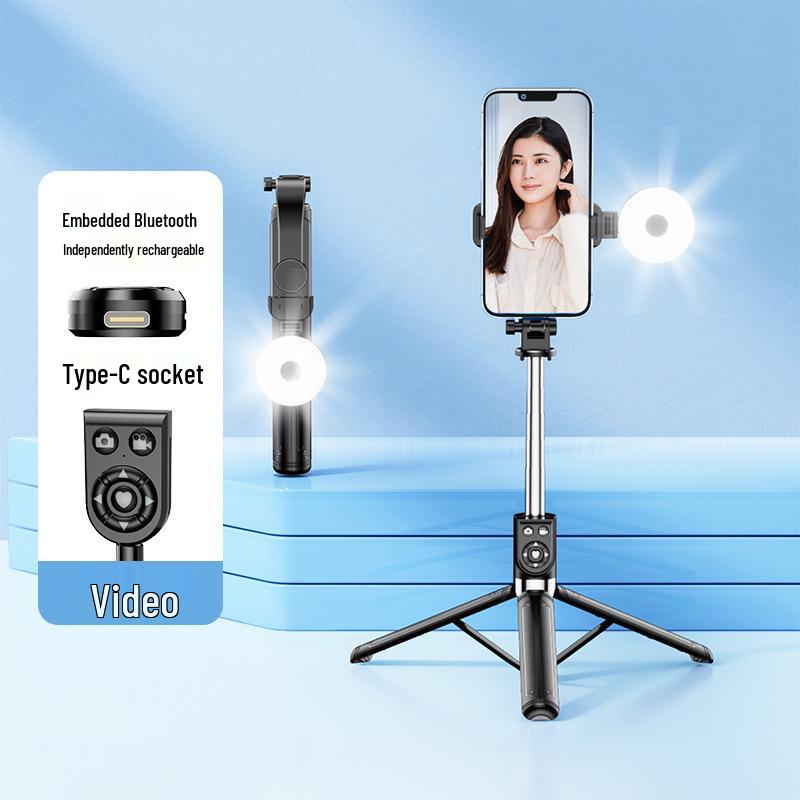 All-in-One Bluetooth Selfie Stick Tripod with Remote Control for Live Broadcasts and Travel