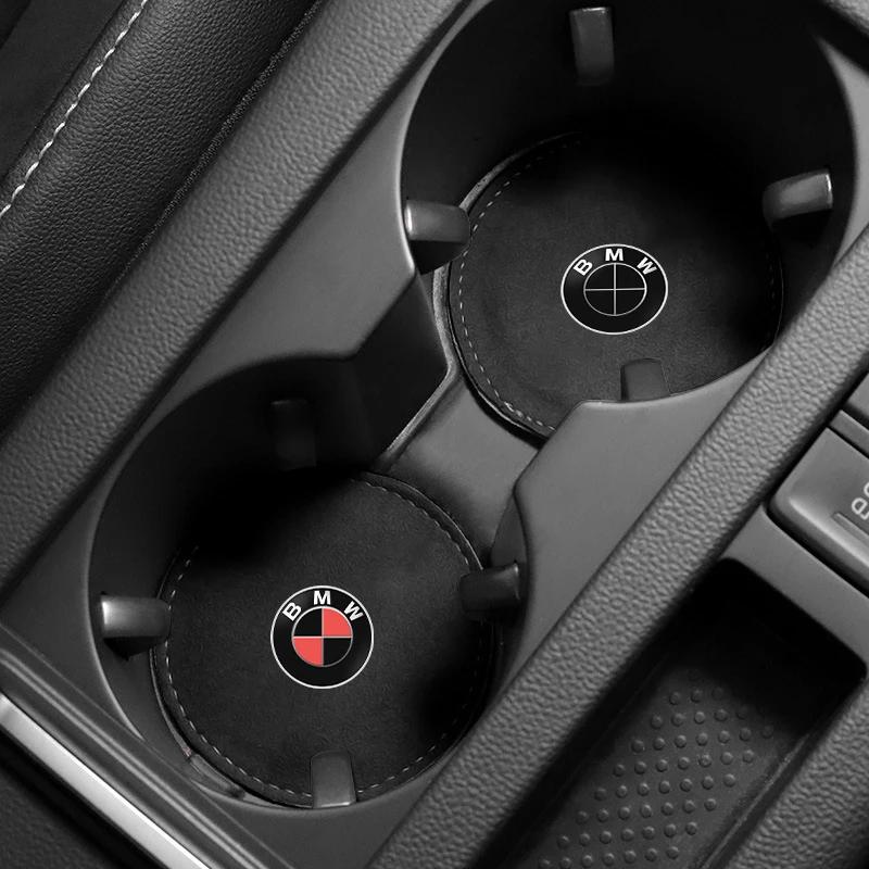 XUREI1 For BMW Suede 2pcs Car Coaster Non-slip Mat Water Cup Bottle Holder For BMW 50TH Kith M E46 E90 E60 F30 F10 E39 E36 F20 G30 G20
