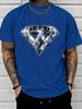 Navy Mens Summer Tee 3D Diamond Print Short Sleeve Soft Street Casual Top Hip Hop Daily Outfit For Young Stylish Male Guys