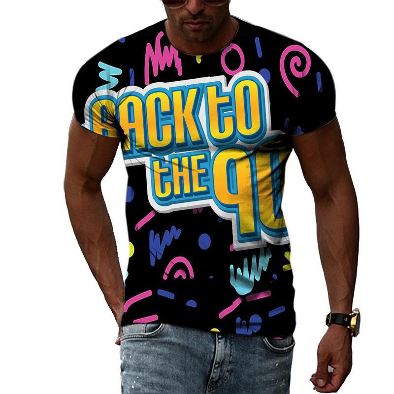 Retro 80er 90er Stil 3D Druck T-Shirts Herren Freizeit Kurzarm T-Shirt Oversized Hip Hop Street Tees Harajuku Oberteile Herren Kleidung