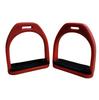 Red Plastic Polymer Composite Horse Stirrups Light Weight Black Rubber Mat