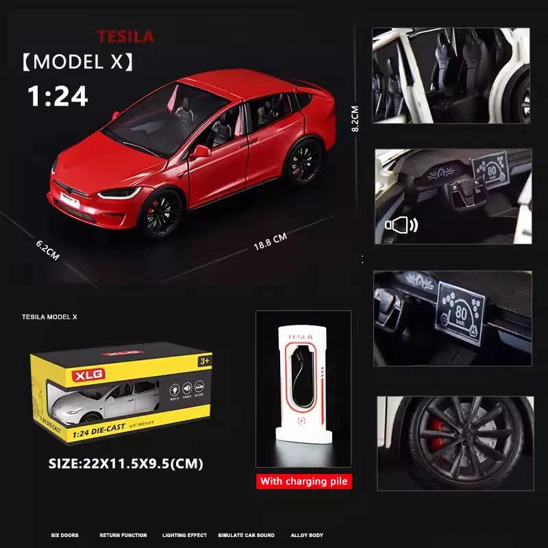 New 1:24 Simulation Tesla X Alloy Car Model Sound And Light Pull Back Toy Car Metal Electric Car Boy Collection Decoration Gift