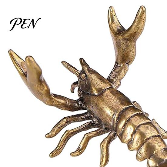 Pen Holder with Whisker Details Brass Lobster Figurine, Multifunctional Ornament for Tea Pet Lid Rest Brush Practical Desk Paperweight, Cute