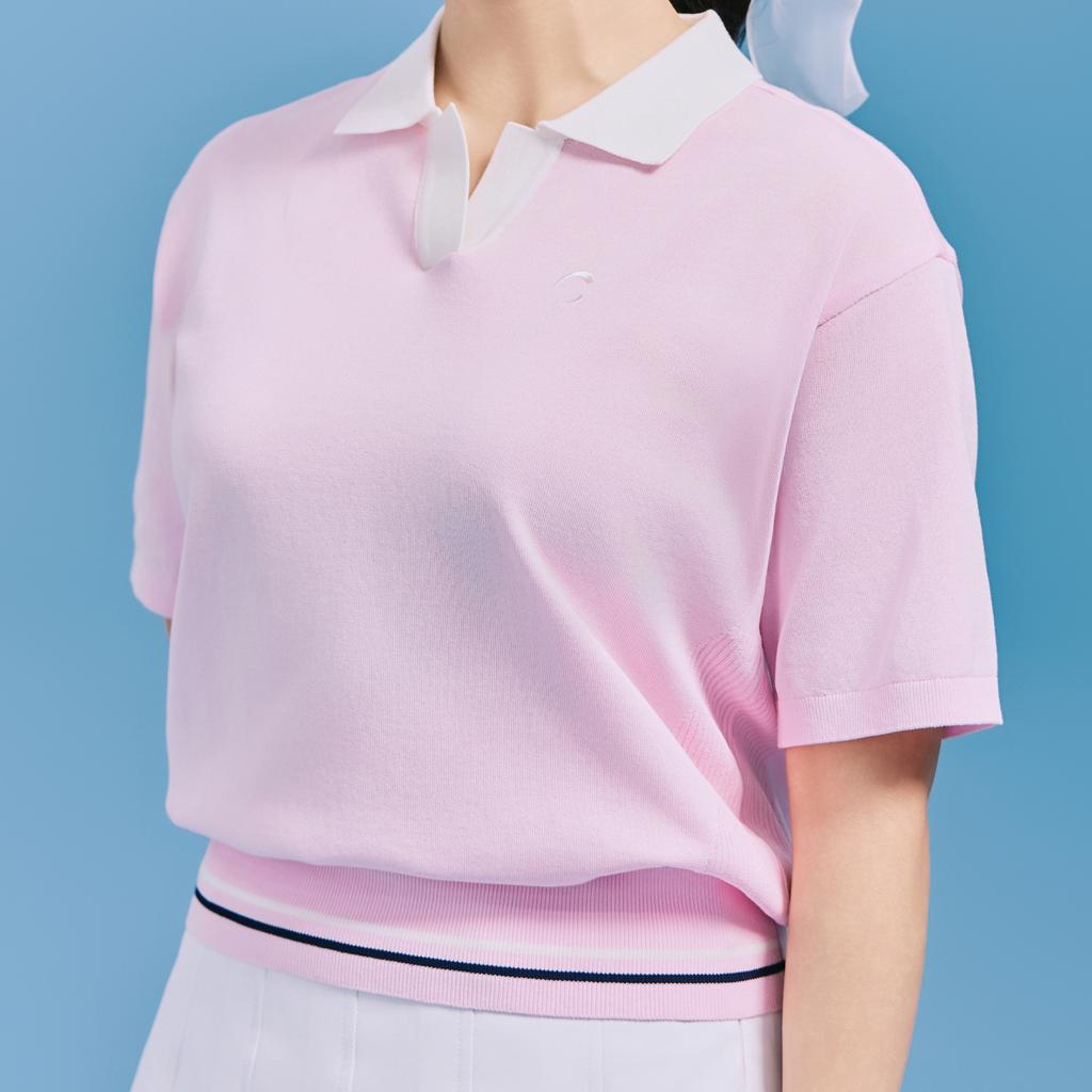 CHALLENGER Women'S Drop Shoulder Cotton Poly Collared Knit Pullover Light Pink