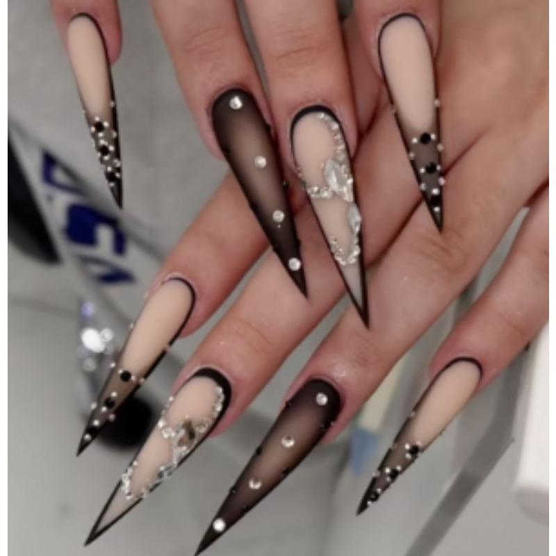 24Pcs Long Pointed Thorn Gradient Press On Nails High Quality Edgy False Nails Perfect Gift For Girls And Friends