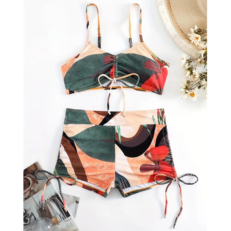 European & American One-Shoulder Split Swimsuit with Chiffon Skirt Set