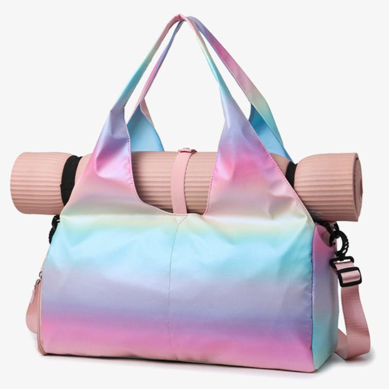 Gradient Color Nylon Gym Bag, Women's Elegant Shoulder & Crossbody Travel Bag, Stylish Pastel Sports & Fitness Duffel, Cute & Sweet Luggage Carry-On