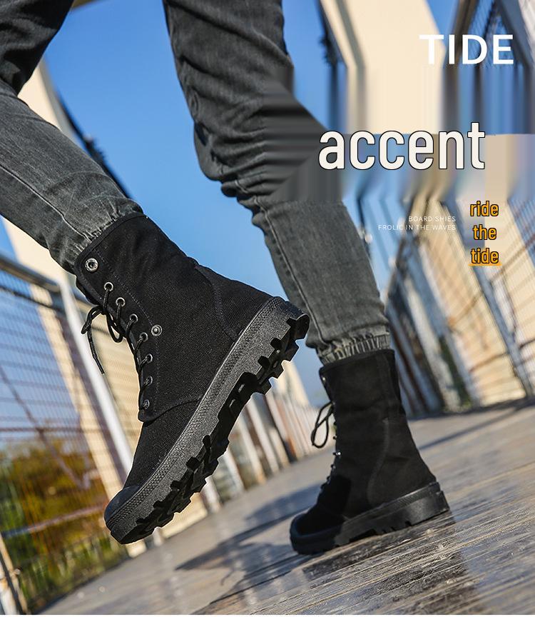 Botas Martin de Lona de Cano Alto com Sola Grossa - Sapatos Esportivos Outdoor da Moda