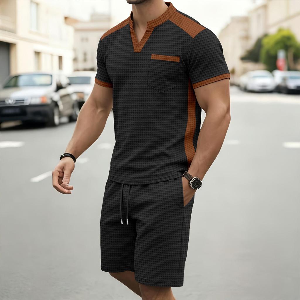 Men's Summer V-Neck Short Sleeve T-Shirt and Shorts Sportswear Set