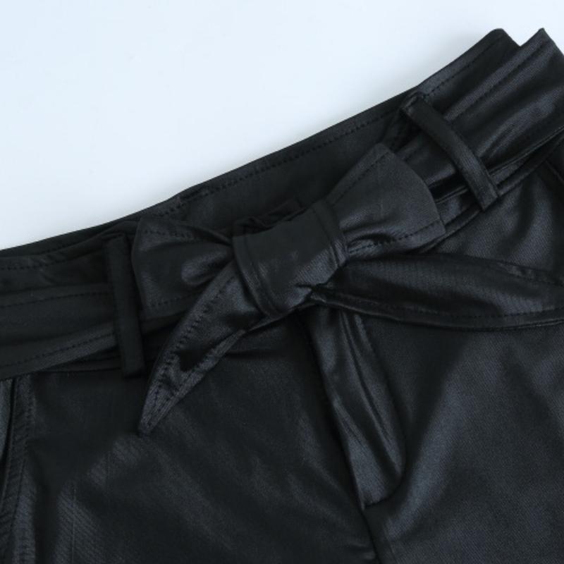 Dame Faux Skinnbukser Høy Midje Slim Leggings Jeggings Skinny Bukser med Belte