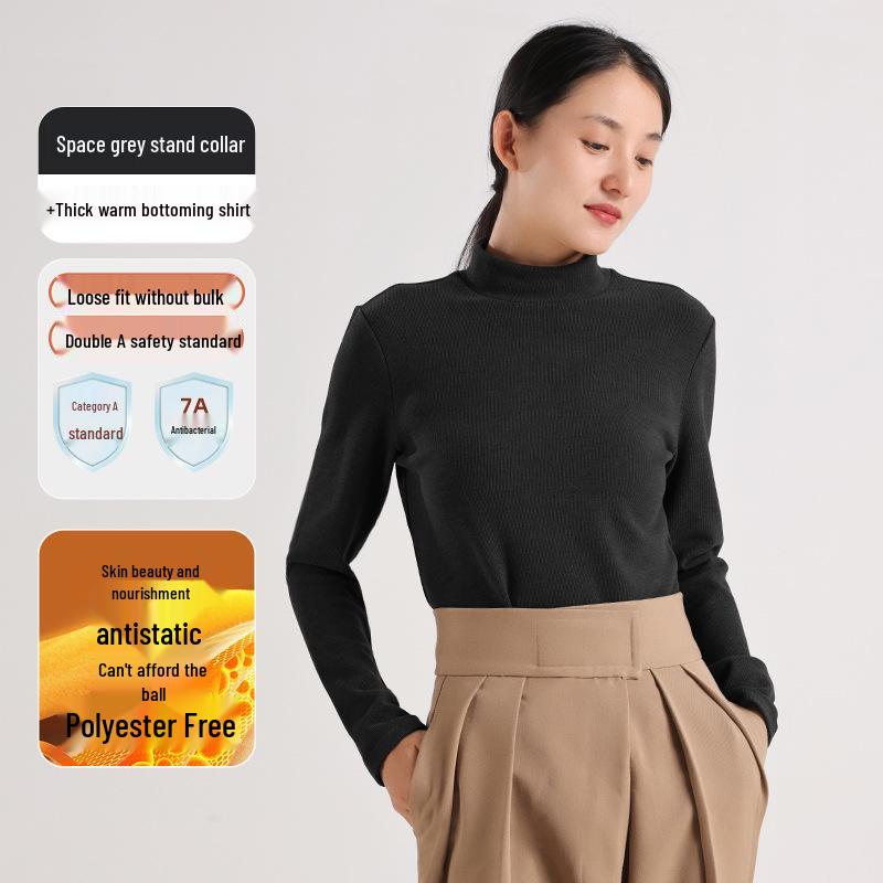 460G Women's Velvet Half-High Collar Warm Long-Sleeve T-Shirt - Winter & Autumn