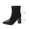 Winter New Western Style High Heeled Booties Women'S Block Heel Lightweight Pointed Toe Mid-Barrel Thickened Elastic Boots