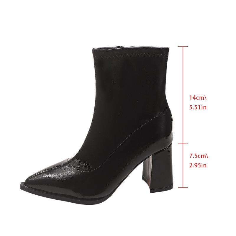 Fashion Winter New Western Style High Heeled Booties Women's Block Heel Lightweight Pointed Toe Mid-barrel Thickened Elastic Boots