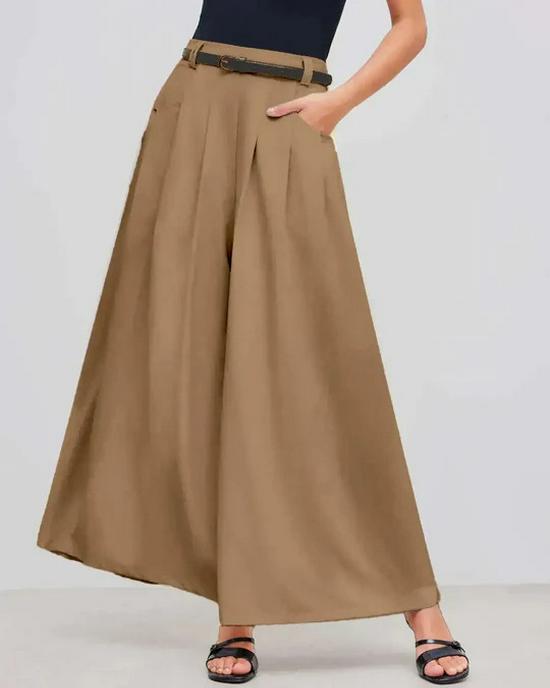 Women s Khaki Wide-Leg Pants - Spring/Autumn, Slimming, Drape Style S [85-100]