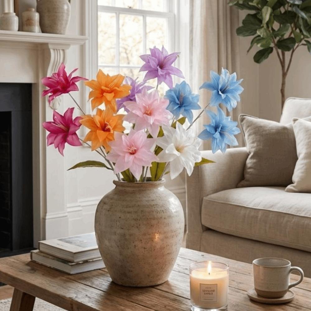 3 Heads Artificial Flower Branch Realistic Real Touch Lilium Brownii Flower Green Plants Handmade Simulation Flowers