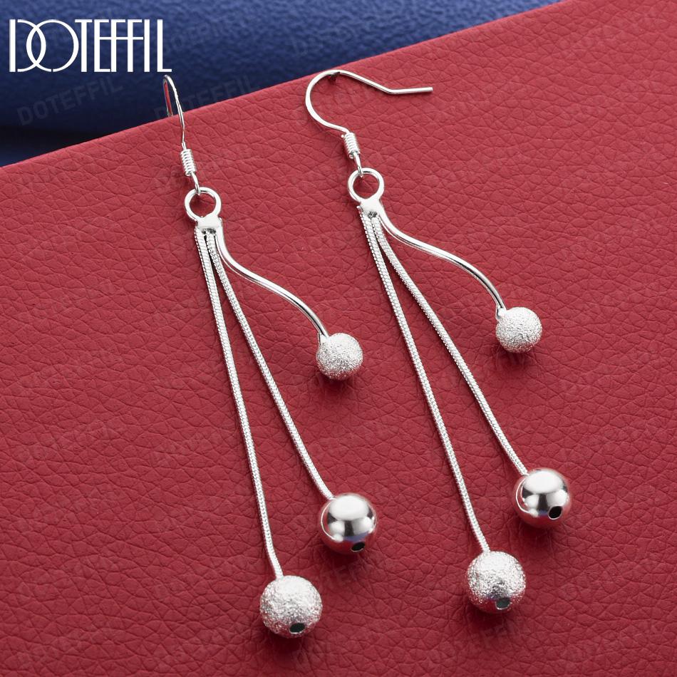 925 Sterling Silver Tassel Bead Pendant Earrings - Simple Gift Jewelry 8.60*0.80cm