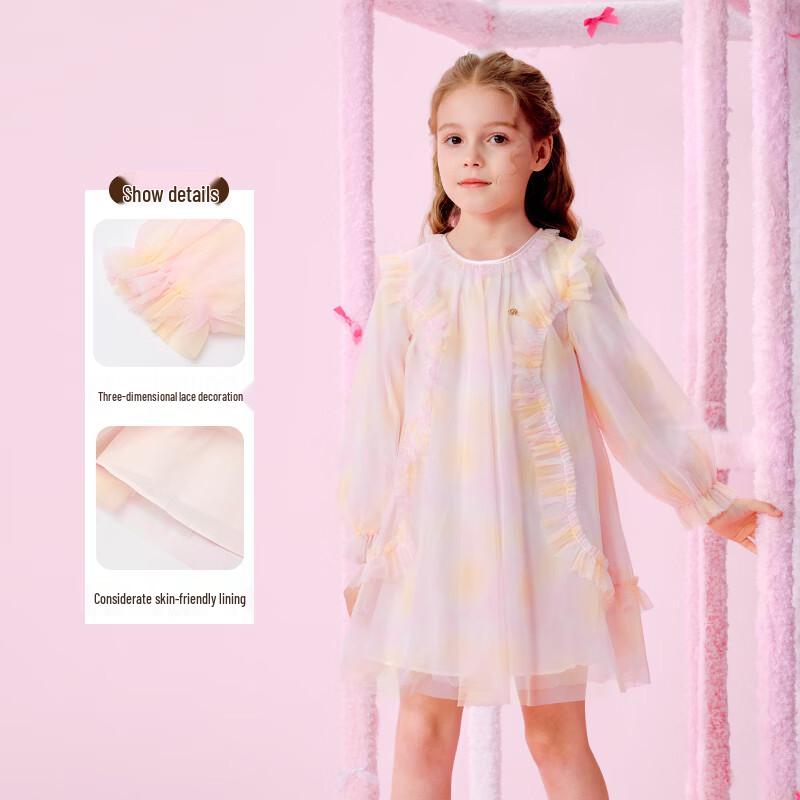 PawinPaw Girls' Cartoon Bear Mesh A-Line Dress