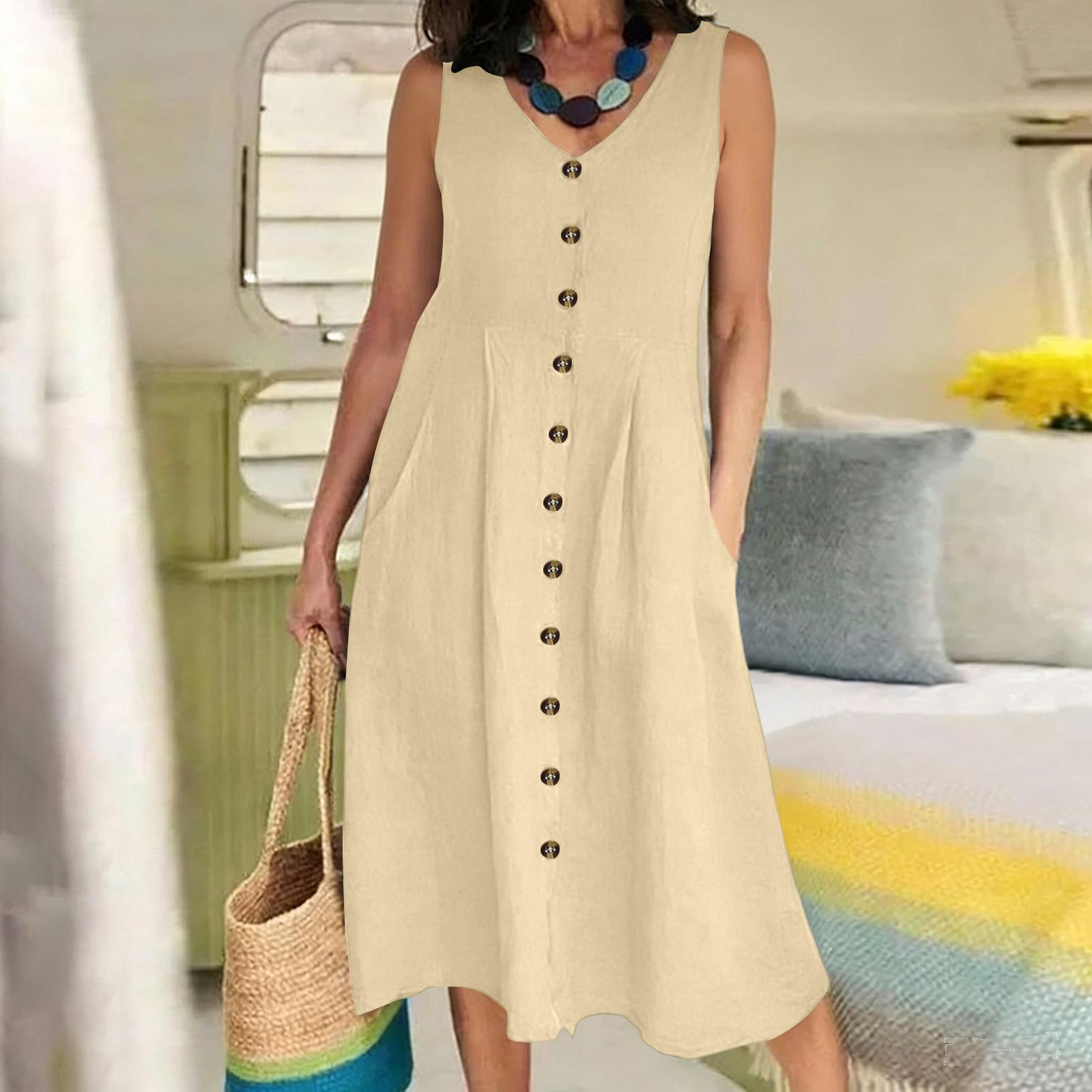 

Women s Color Sleeveless Slim Fit Fashionable Long Dress L бежевый