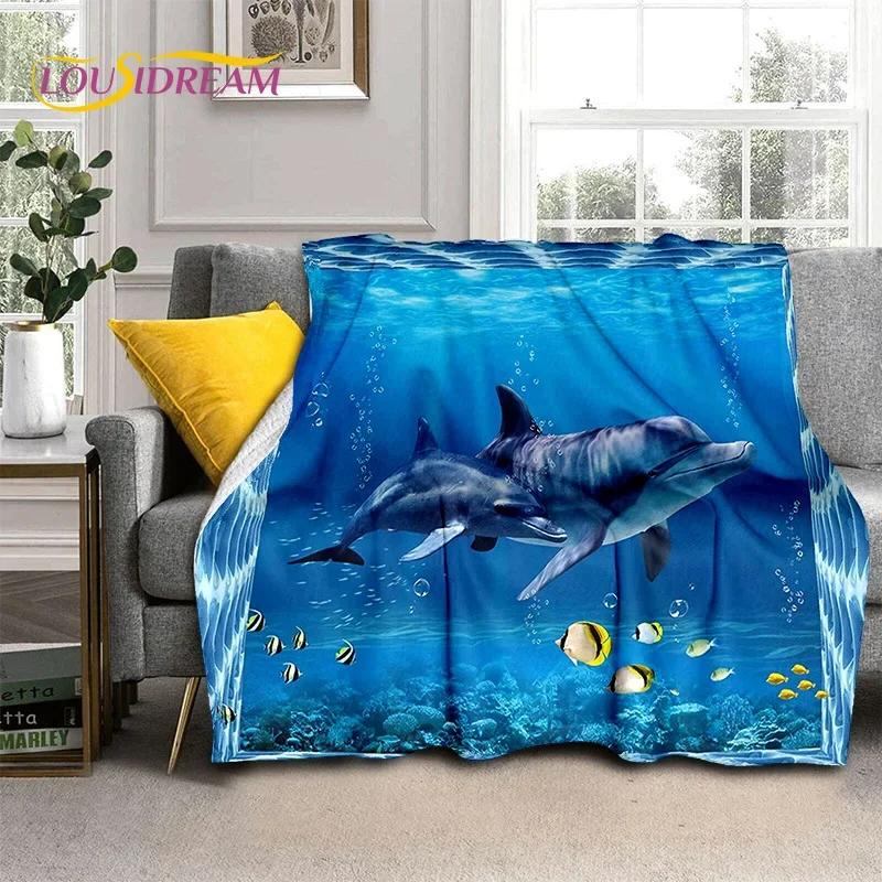 3D Illusion Underwater World Seabed Shark Dolphin Soft Flannel Blanket for Beds Bedroom Sofa Picnic,Throw Blanket Outdoors Gifts