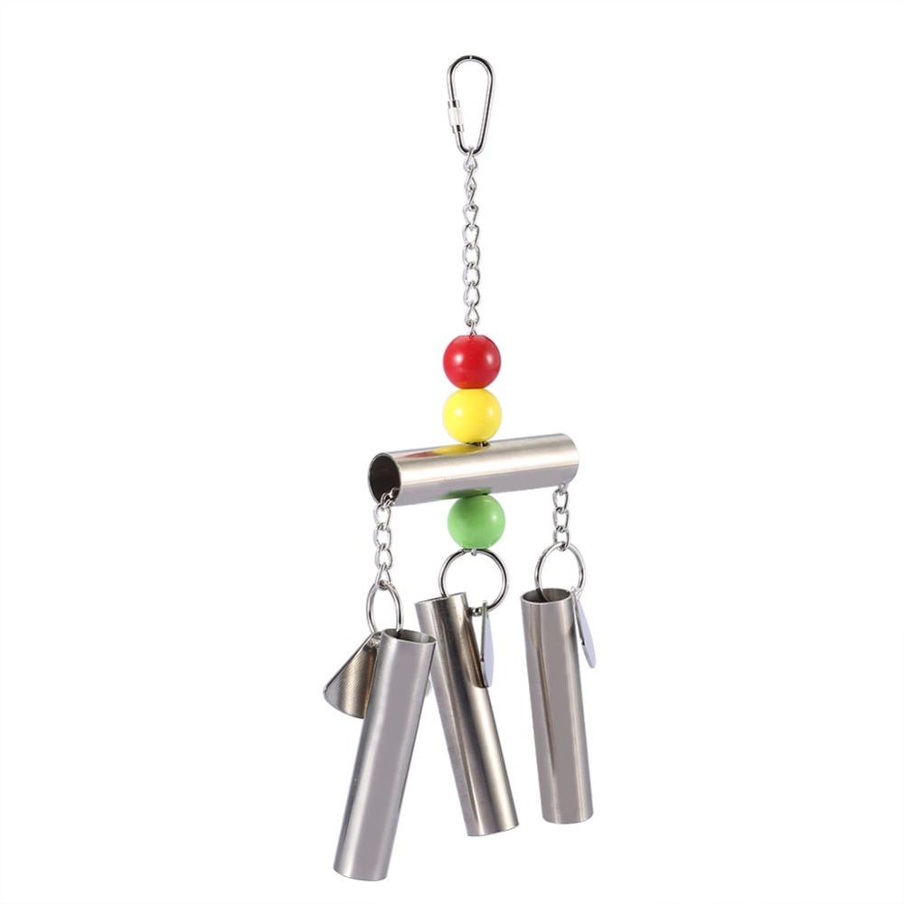 Hanging Design Stainless Steel Bell Toy Sweet Sound Middle Large Size Bird Chew String Toy Colored Beads Parrot Hanging Toy