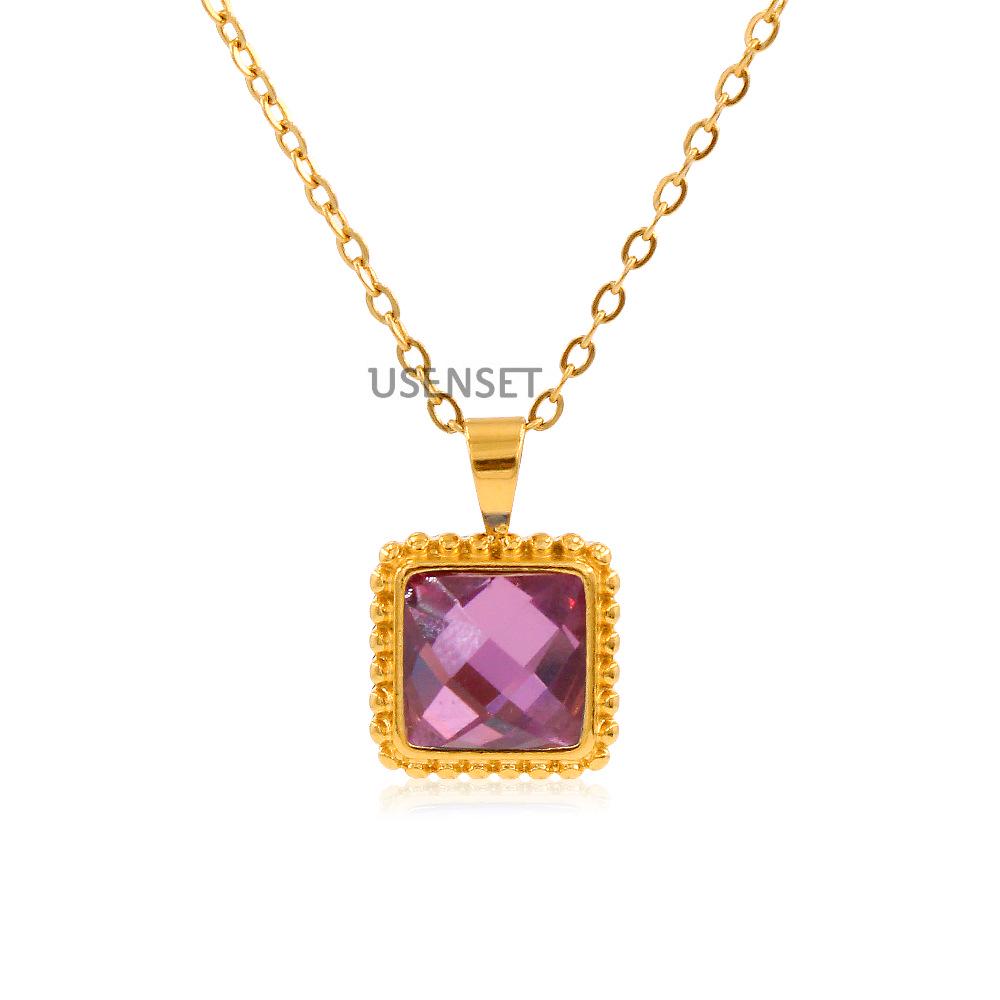 European & American Style Zircon Inlaid Stainless Steel Pendant Necklace - Elegant High-End Design