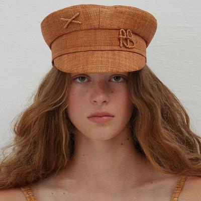 Spring and Summer Cap Newsboy Caps Women Raffia Straw Flat Top Caps