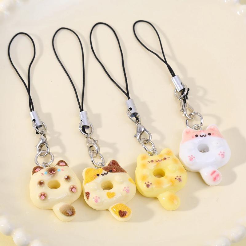 Cute Cartoon Cat Cookie Phone Charm Strap Soft Kitty Phone Lanyard Strap Key Chains Bag Pendant Decoration Handmade Gift