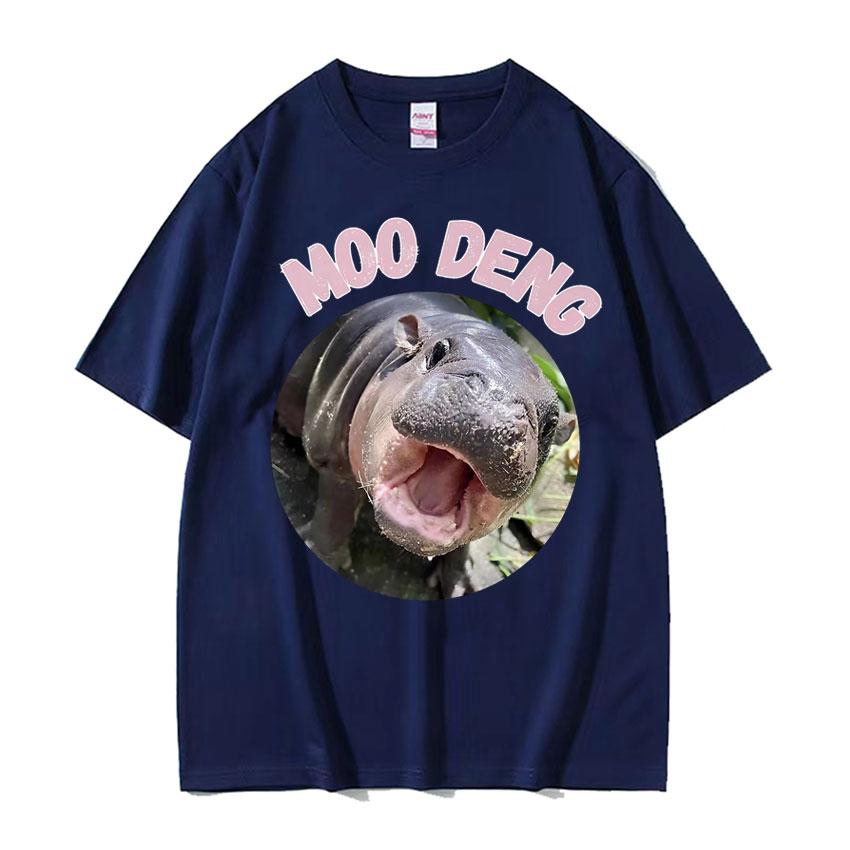 Moo Deng Bouncy Pig in Thai Picture The Cute Baby Hippo Funny Meme T Shirts Unisex Women Casual 100 Cotton Oversized Tshirt Tops